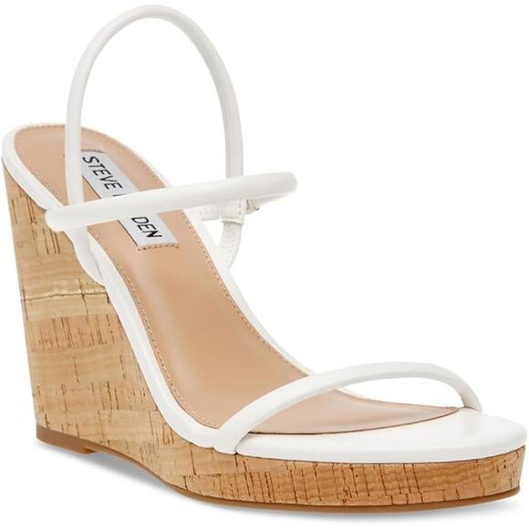 STEVE MADDEN Morgan Women's White Faux Leather Sling Back Wedge Sandals 10 NWT - Picture 1 of 9